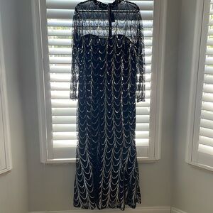Ashley Stewart Black with silver sequins Bishop Sleeve Cocktail Dress Size 22-24